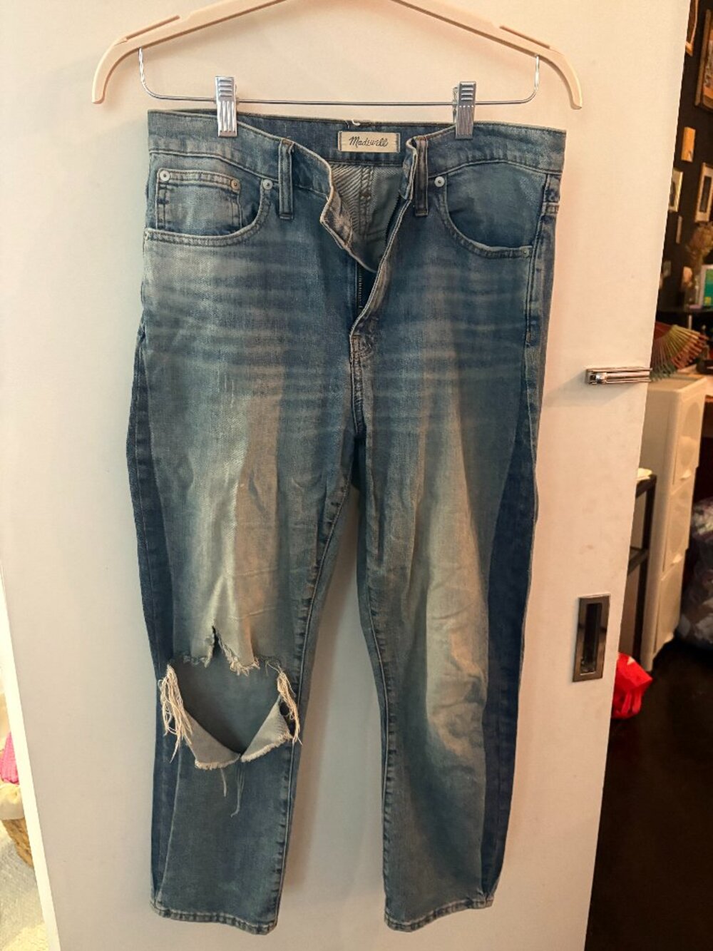 Madewell High-Rise Slim Boyjean Distressed Knee Rip Sz 29